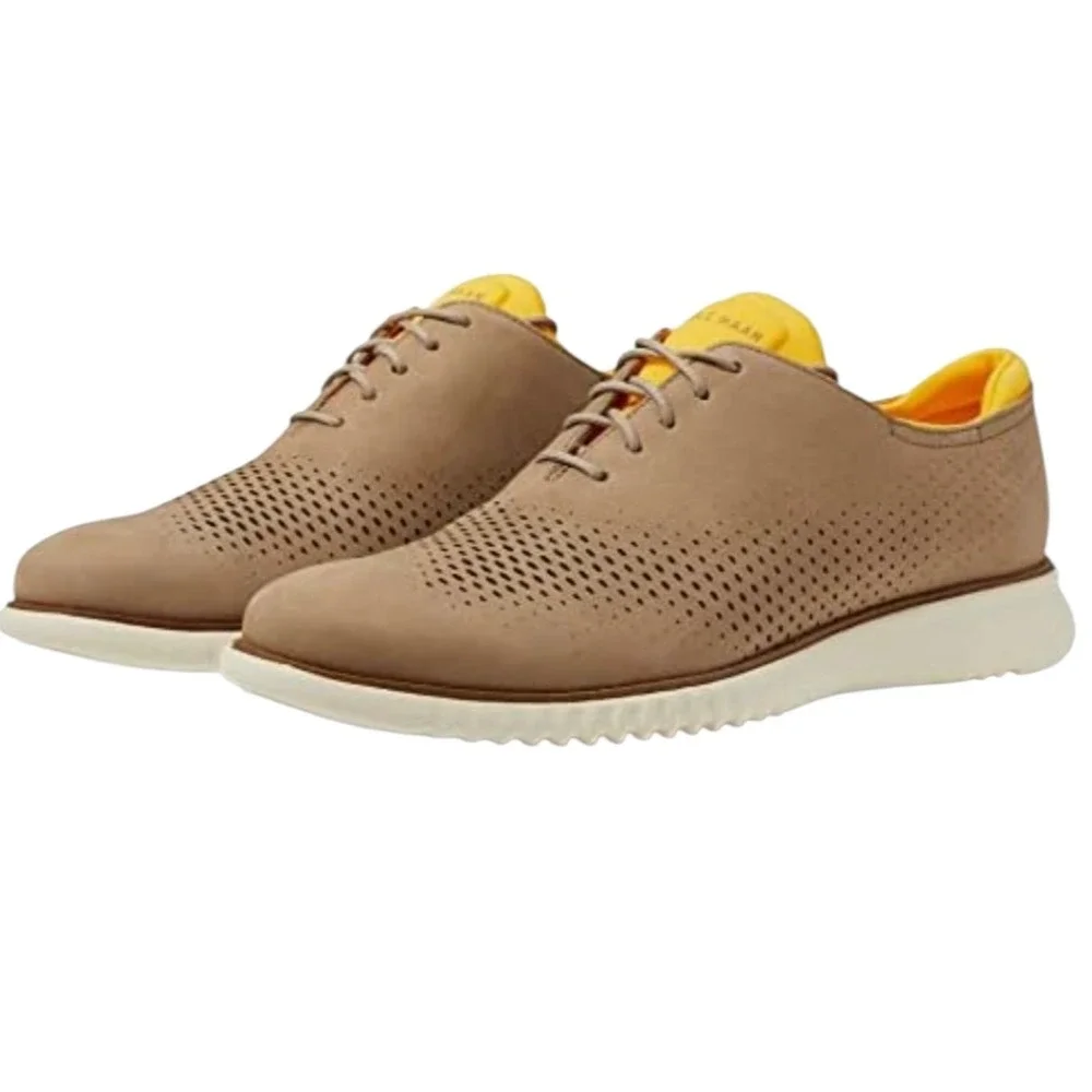 Cole Haan Men's 2 Zerogrand Laser Wingtip Oxfords Size 8 M‎ Color Dune Ivory NEW